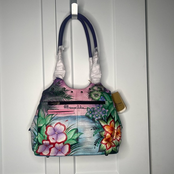 Anuschka Tropical Flamingo Leather Medium Hobo Shoulder Bag NWT with Dust Bag - Picture 3 of 6